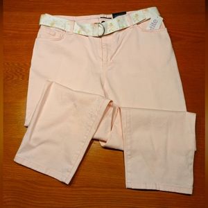 St. John's Bay Pink Capris with Floral Belt Petite 10P NWT